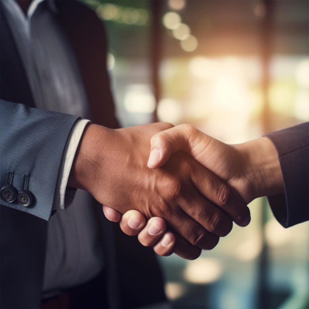 Handshakes across a desk following business formation.